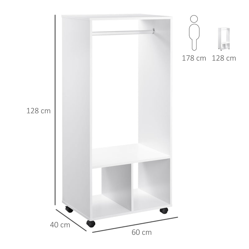 Mobile Open Wardrobe with Clothes Hanging Rail and Storage Shelves for Bedroom or Hallway