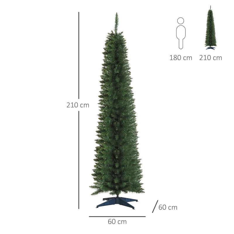 7ft Unlit Pencil Slim Artificial Christmas Tree - Realistic Green Branches with Sturdy Stand for Holiday Decor