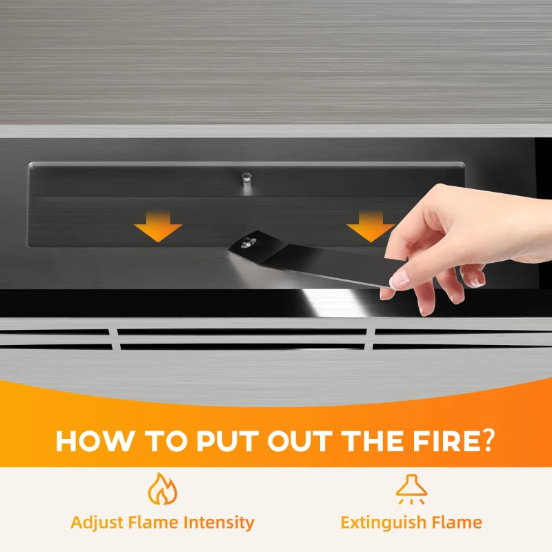 Stainless Steel Indoor Ethanol Fireplace Insert Bioethanol Burner 0.9L Volume 48x59cm Silver