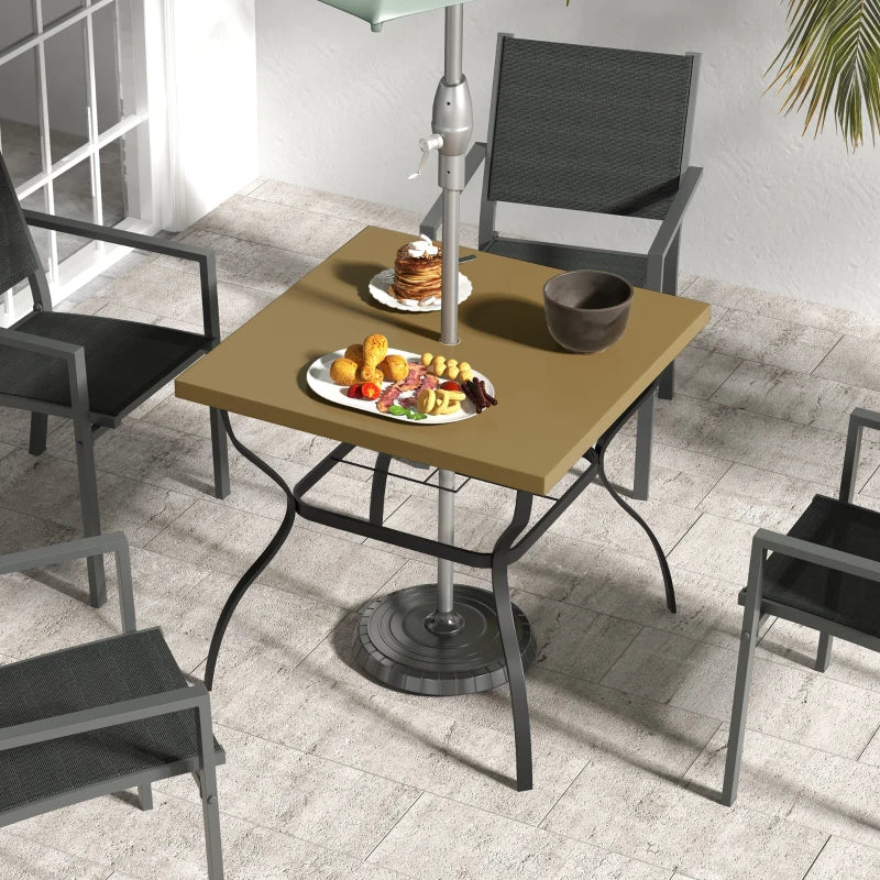 Steel Garden Table Set with Parasol Hole - Brown/Black, 4-Seater