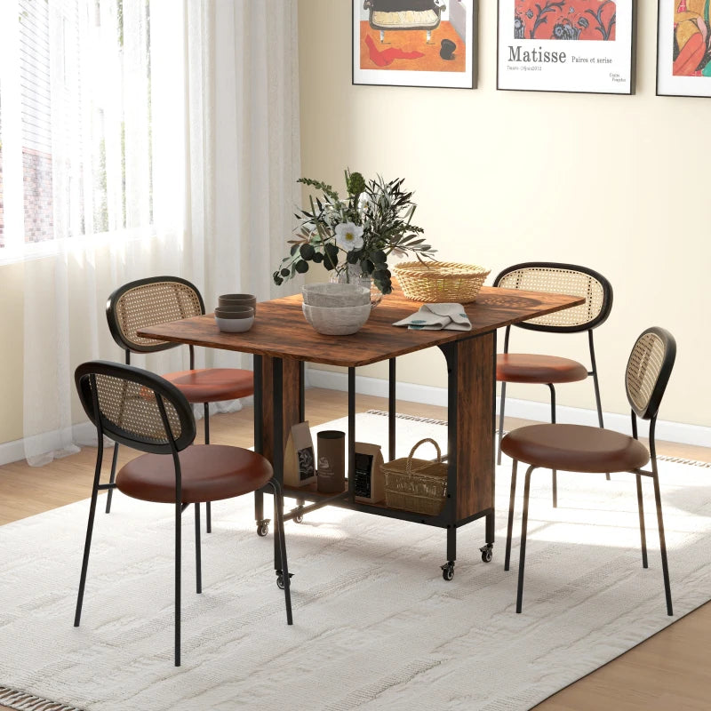 Rustic Brown and Black Six-Person Drop Leaf Dining Table - Space-Saving Design for Modern Homes