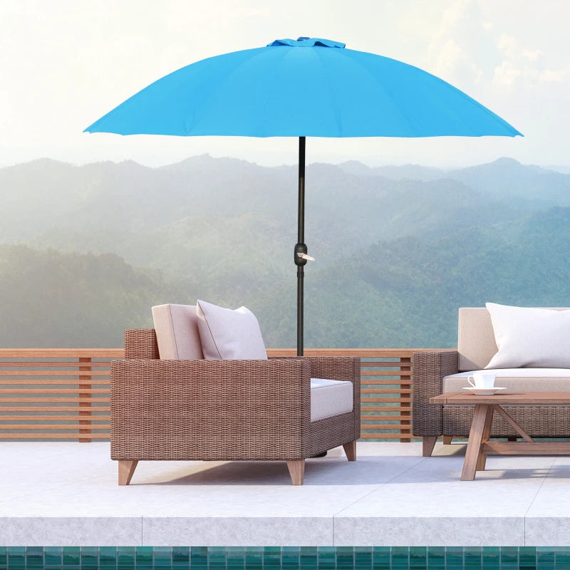 Blue 2.5m Crank & Tilt Garden Parasol Umbrella - Adjustable Outdoor Sun Shade