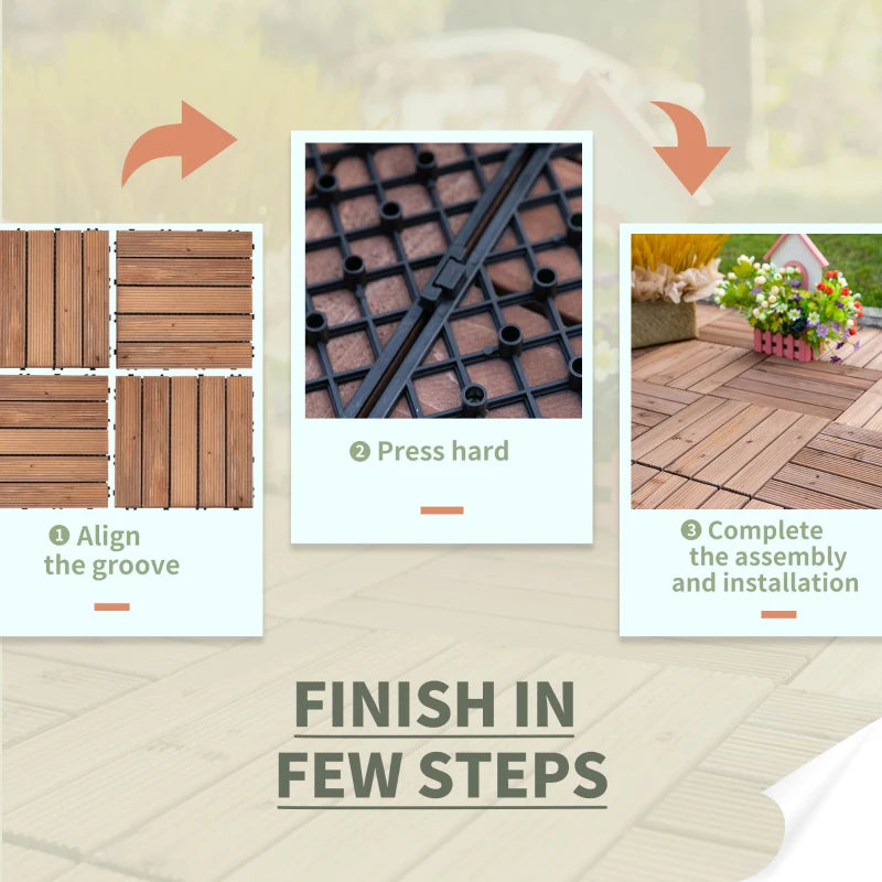 Brown Wooden Interlocking Decking Tiles (27 Tiles)