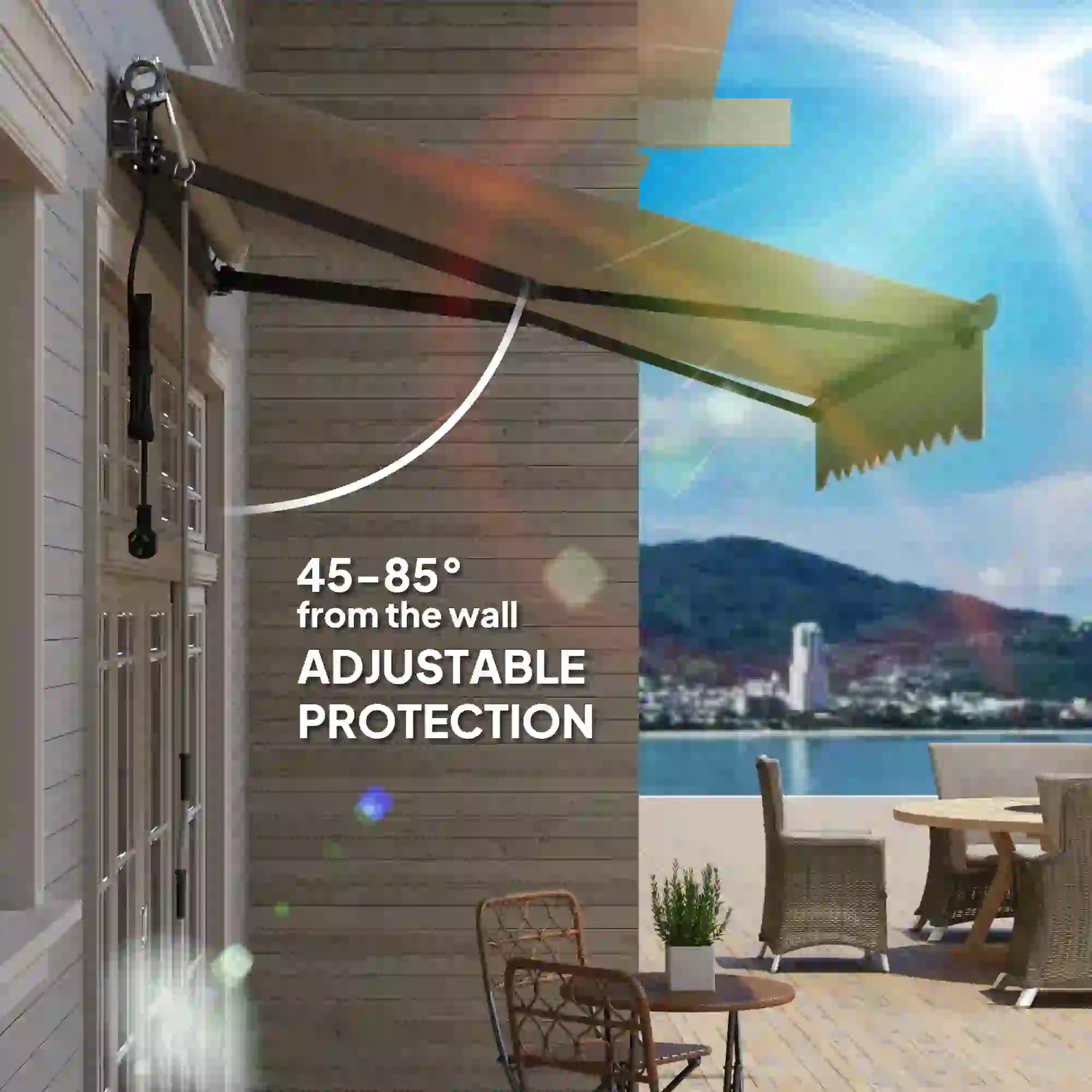 Light Coloured 2.5m x 2m Electric Awning with Remote Controller, Aluminium Frame - Fully Retractable - UV30+ Sun Shade Canopy