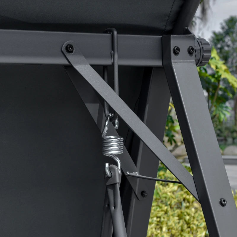 2 Seater Dark Grey Garden Swing Bench - Outdoor Canopy Swing Bench with Adjustable Shade, Metal Frame and Texteline Seat