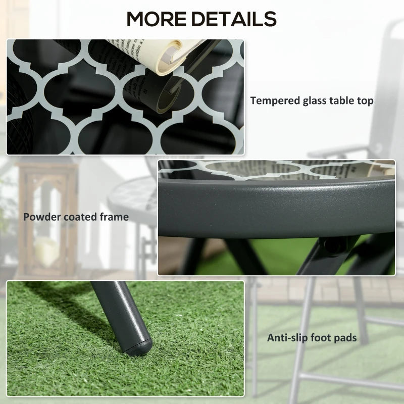 45cm Round Garden Side Table - Outdoor Folding Patio Table with Imitation Marble Glass Top - Black & White Coffee Table
