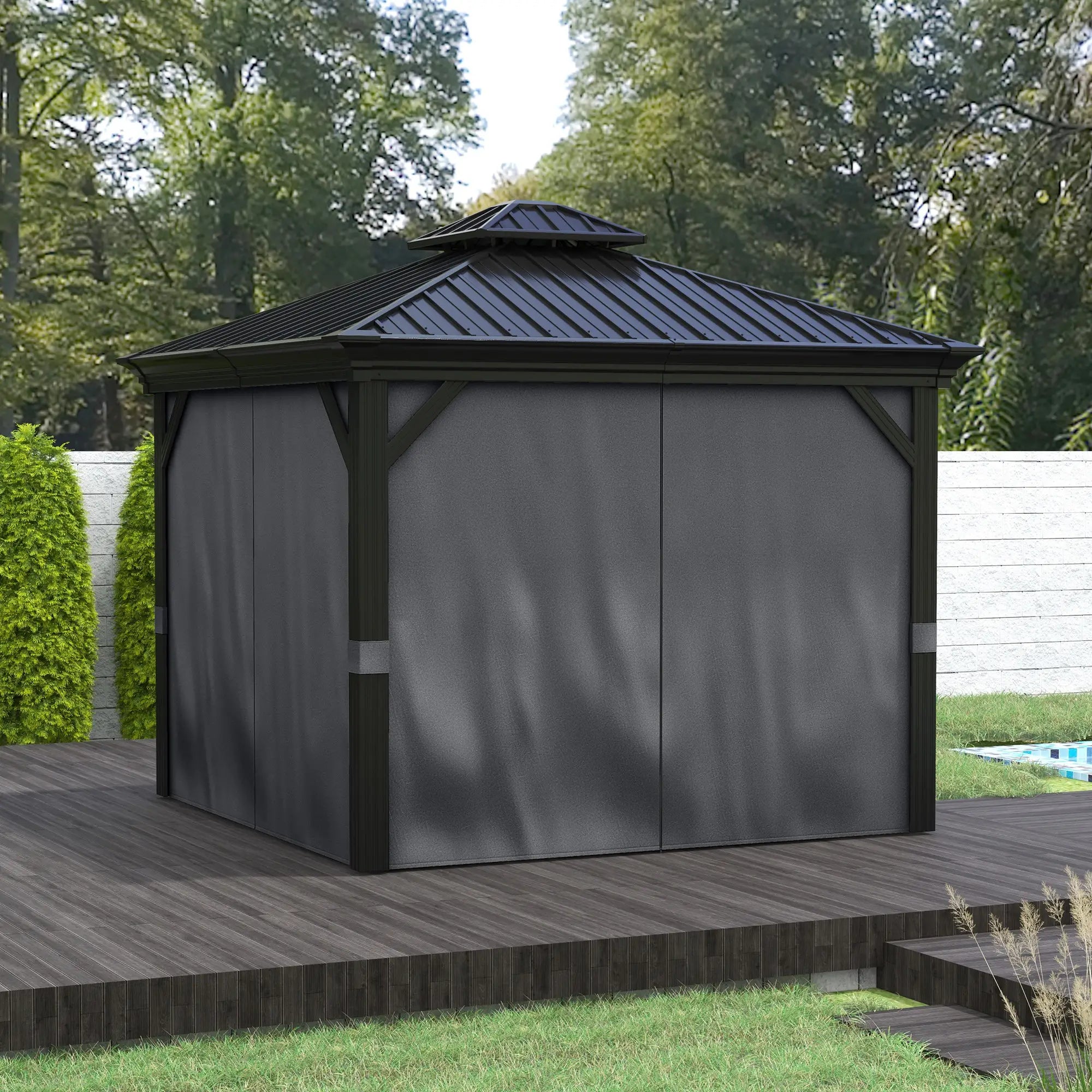 Dark Grey 3.65m x 3m Aluminium Hardtop Gazebo With Accessories