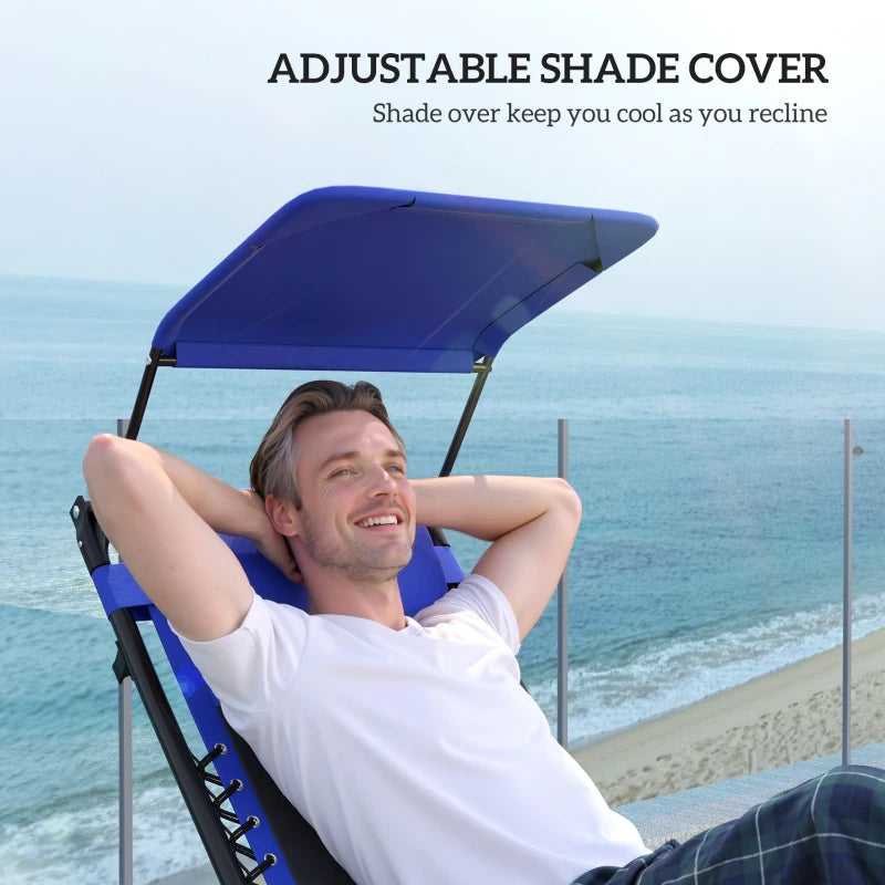 Zero Gravity Lounger Chair - Folding Reclining Patio Chair with Shade Cover, Padded Seat, Cup Holder, Soft Cushion and Headrest - Blue, Large Size