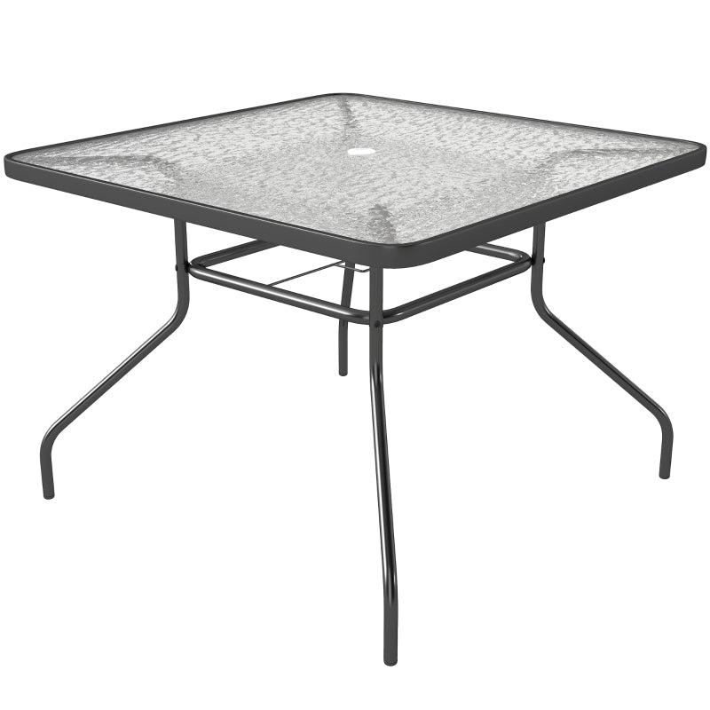 Square Garden Dining Table with Tempered Glass Top & Umbrella Hole - 100x100 cm Outdoor Furniture