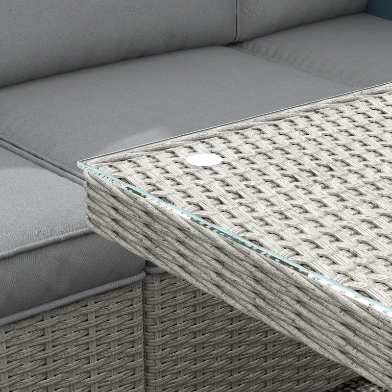 7-Piece Grey Rattan Sofa Set with Firepit Table - Outdoor Patio Furniture