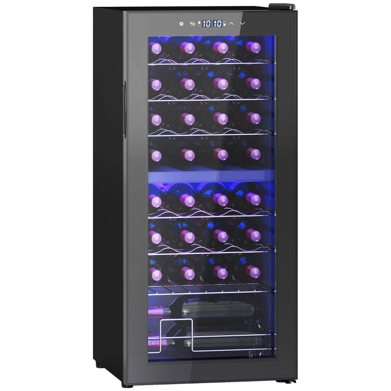 32 Bottle Dual Zone Wine Fridge - Black, Adjustable Temperature 5-18°C, Perfect for Wine Lovers & Collectors