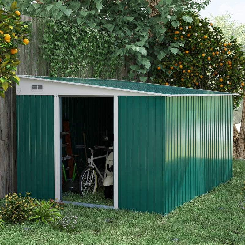 11.3ft x 9.2ft Green Garden Shed With Double Sliding Doors and 2 Air Vents