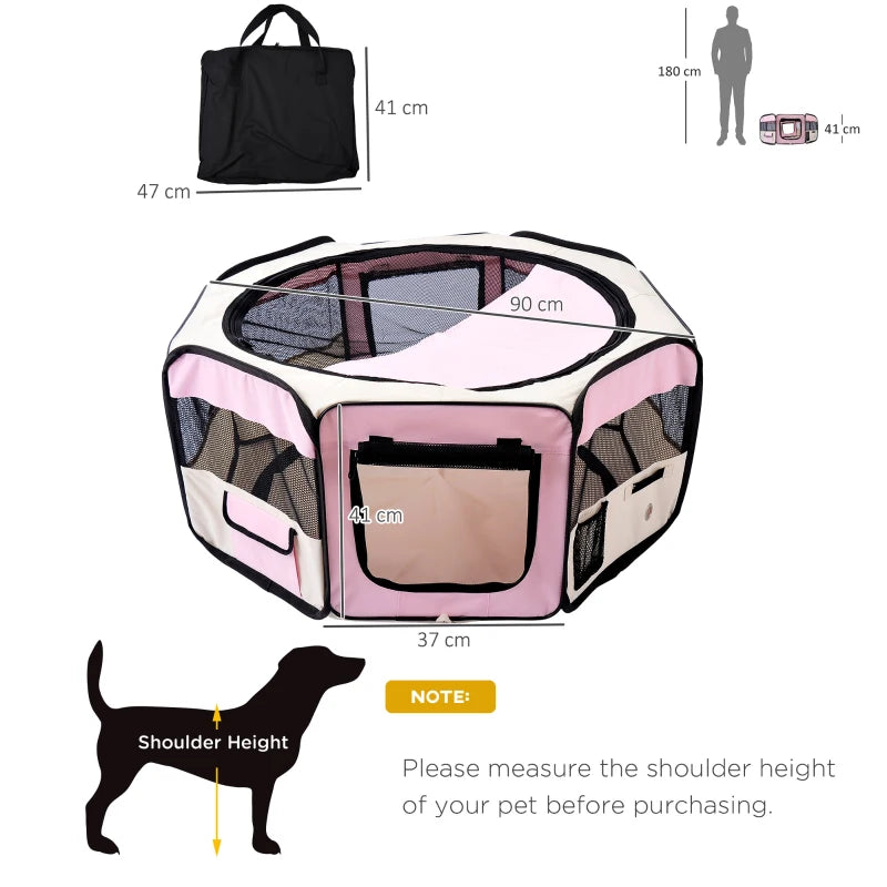 Portable Cat Dog Playpen - Indoor Outdoor Pet Pen for Puppies, Rabbits & Guinea Pigs - 90cm Dia x 41cm H - Pink