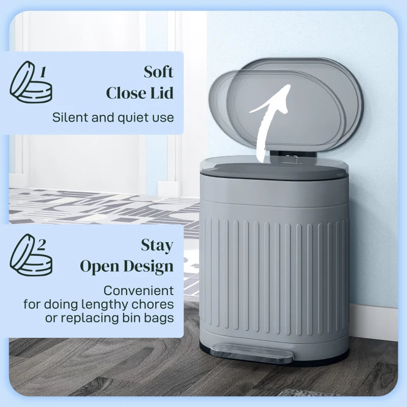 20L Grey Metal Kitchen Bin with Soft-Close Lid - Stylish and Durable Waste Container for Home and Office