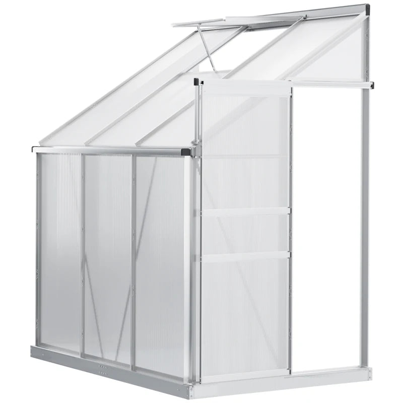 Green Aluminium Lean-to Garden Greenhouse 6x4ft with Adjustable Roof Vent