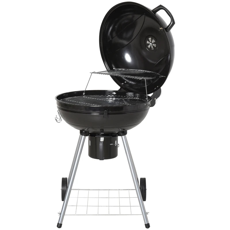 Portable Charcoal Grill with Wheels - Black/Silver, 57x63x94 cm