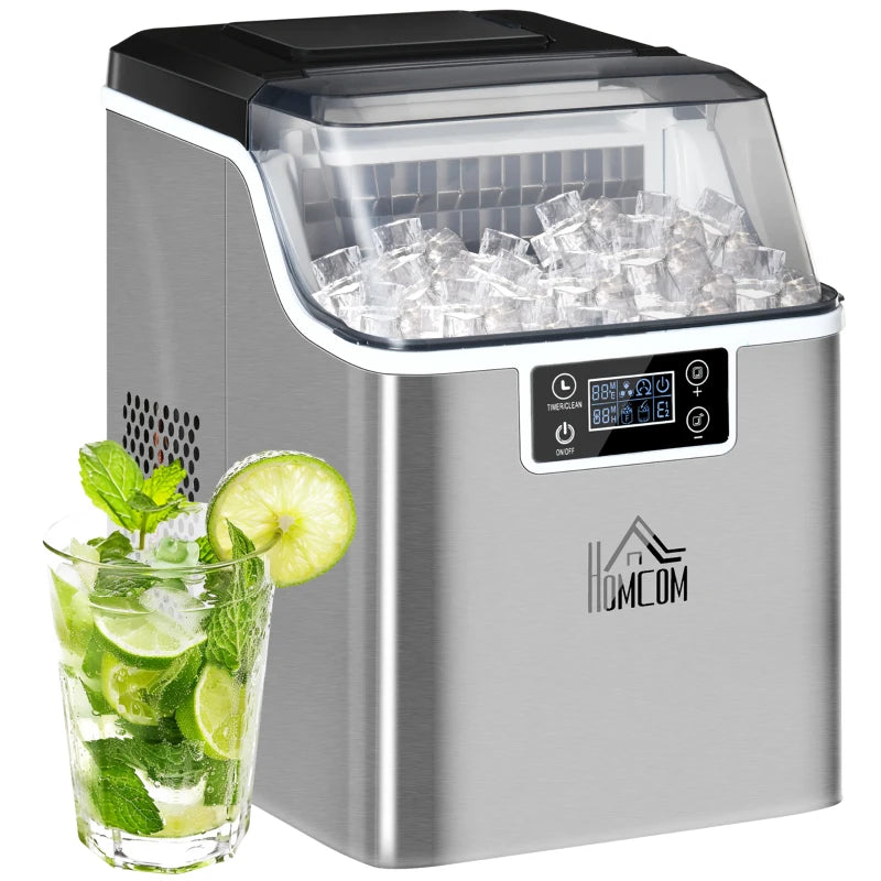 3.2L Compact Ice Maker with LCD Display & Accessories - Sleek Silver-Tone Portable Ice Machine for Home & Parties