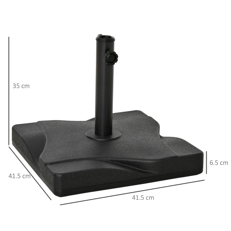 Black Square Cement Parasol Base - 20kg, Fits Φ32mm, Φ38mm, Φ48mm Pole