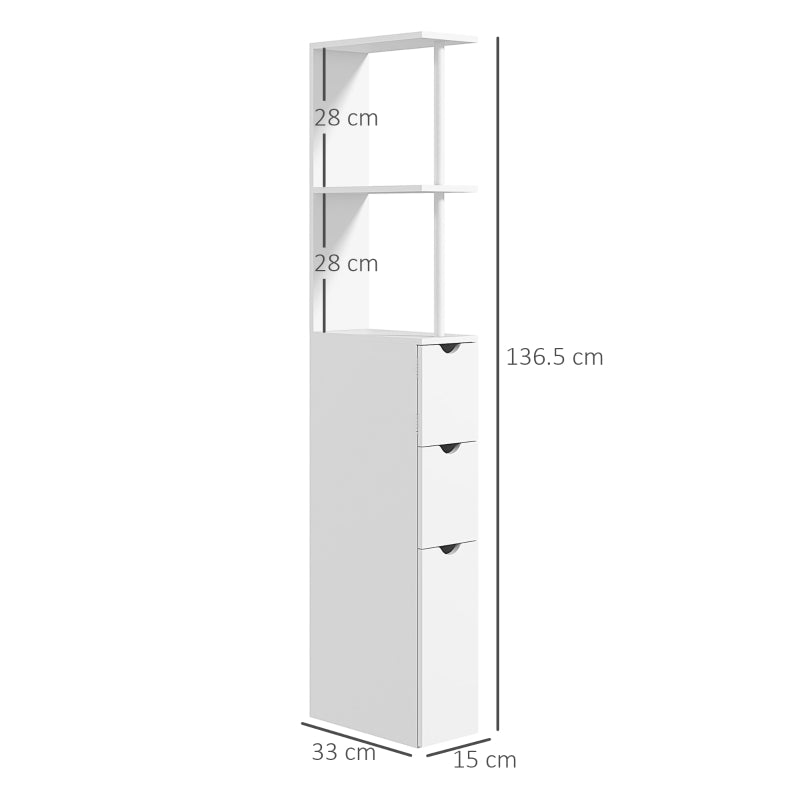 Slim Bathroom Storage Cabinet with Drawers Tall White Bathroom Cupboard with 2-Tier Shelf