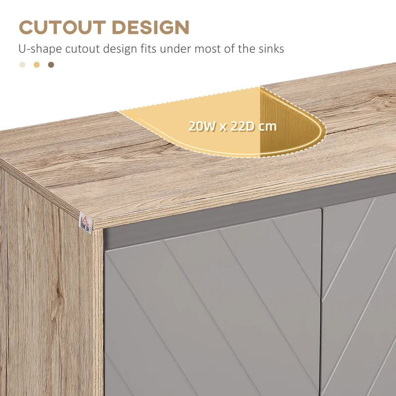 Under Sink Storage Cabinet Floor Standing Cupboard with Adjustable Shelf Bathroom Cabinet 2 Doors Versatile Grey Design