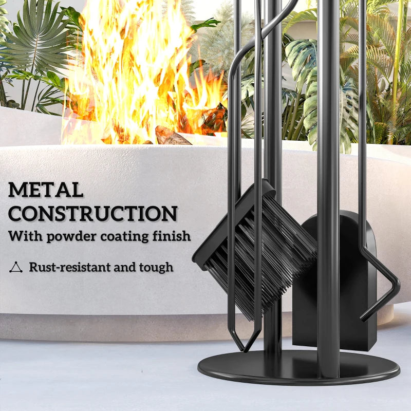 5-Piece Metal Fireplace Tools Set - Silver Fireside Accessories with Broom, Shovel, Poker & Bucket for Home Decor