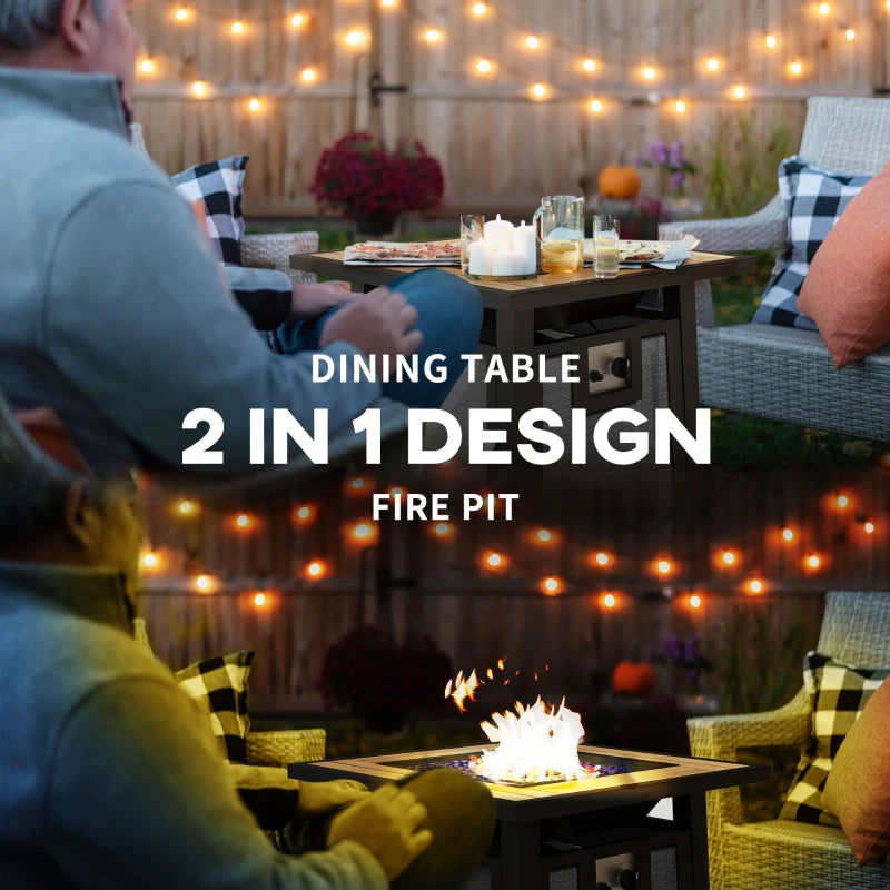 50,000 BTU Gas Fire Pit Table with Cover - 71x71cm Outdoor Patio Heater - Stylish Grey Design