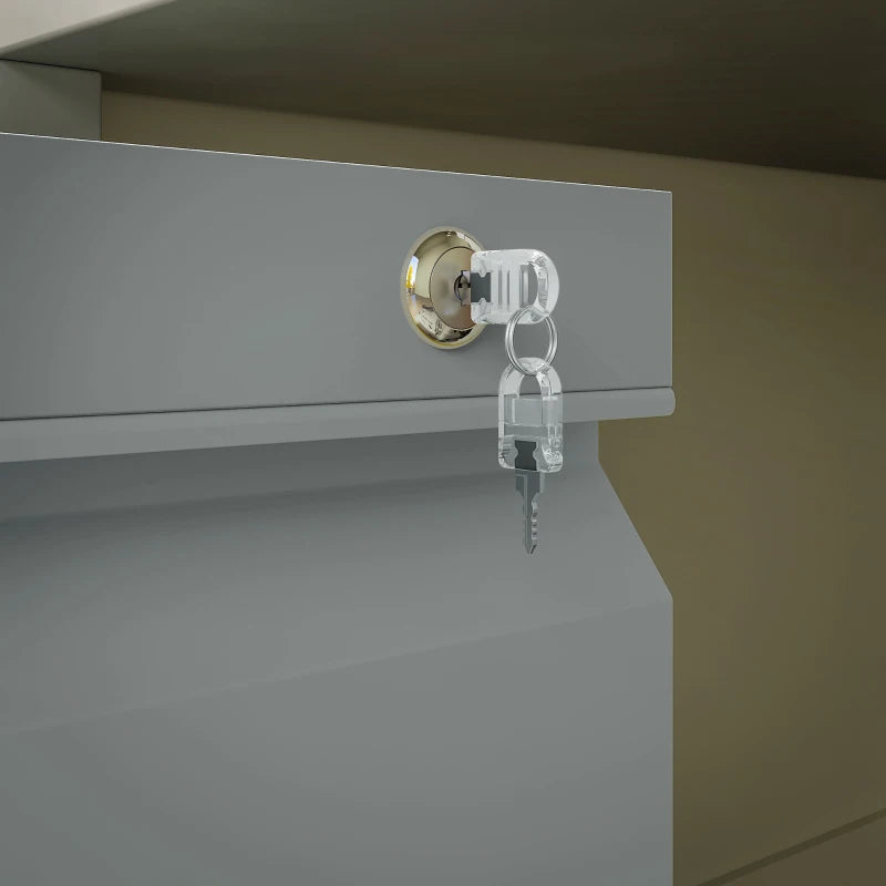 Vinsetto Mobile Metal File Cabinet - 3 Drawer Anti-Tilt Design for Letter, A4, Legal Size - Grey Office Storage