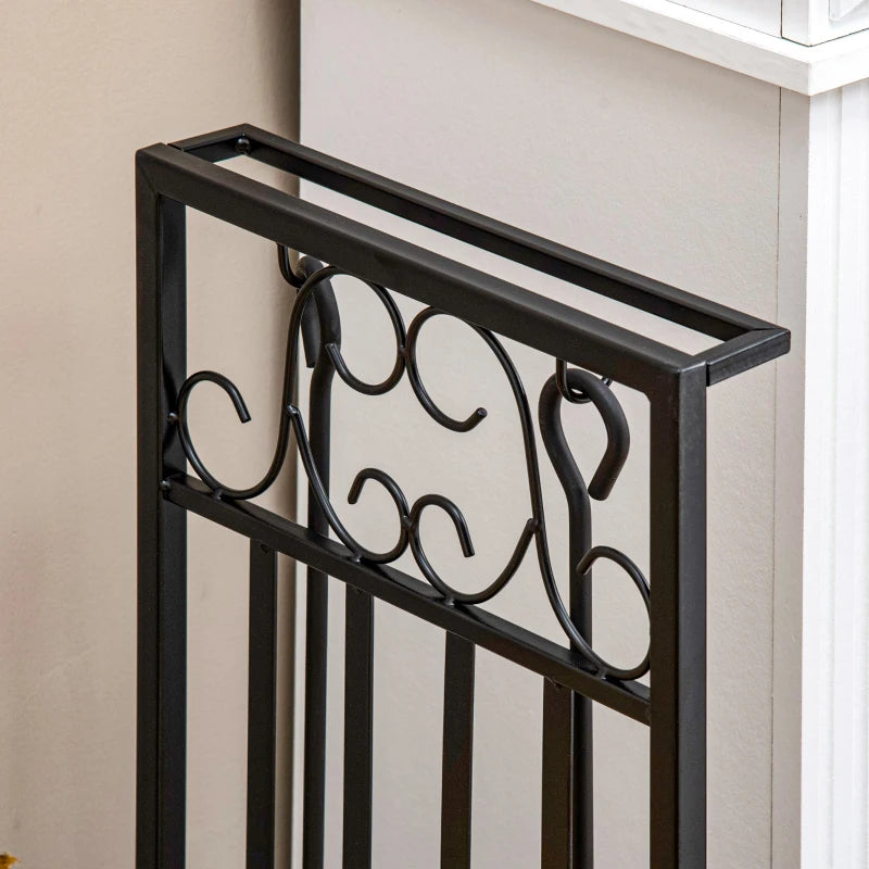 Steel Firewood Log Holder Rack - Indoor Outdoor Fireplace Wood Storage with Tools, Hooks, Rust-Resistant, Black, 75L x 30W x 60H cm