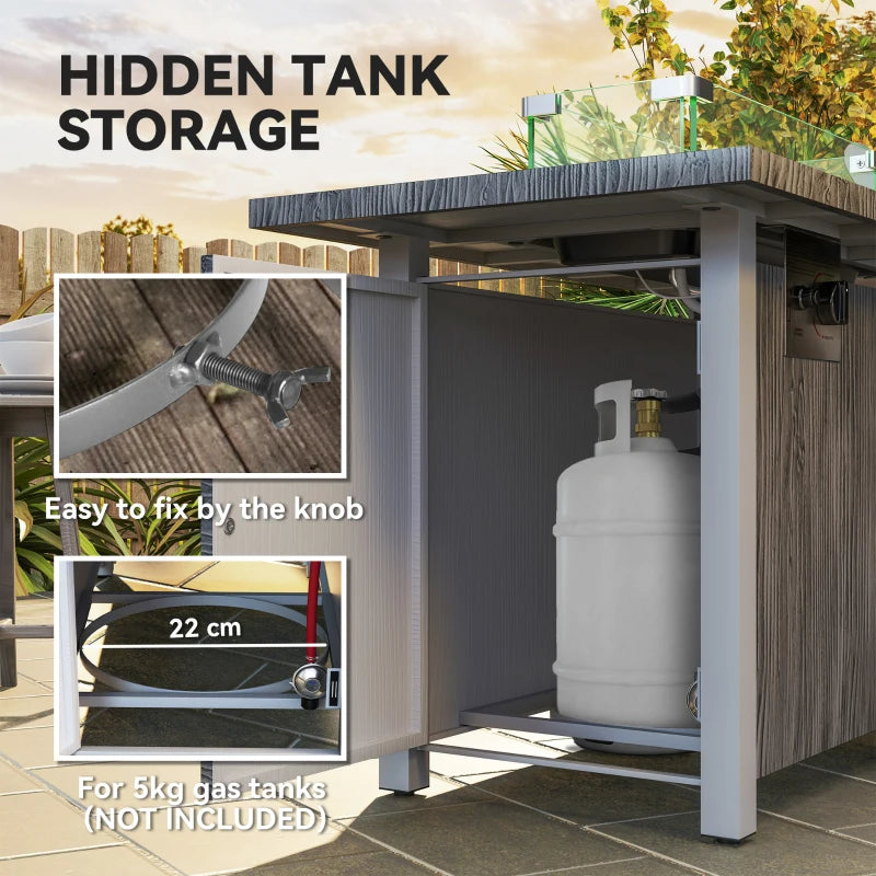 50,000 BTU Dark Grey Gas Fire Pit Table with Cover & Glass Screen - Outdoor Heating Solution