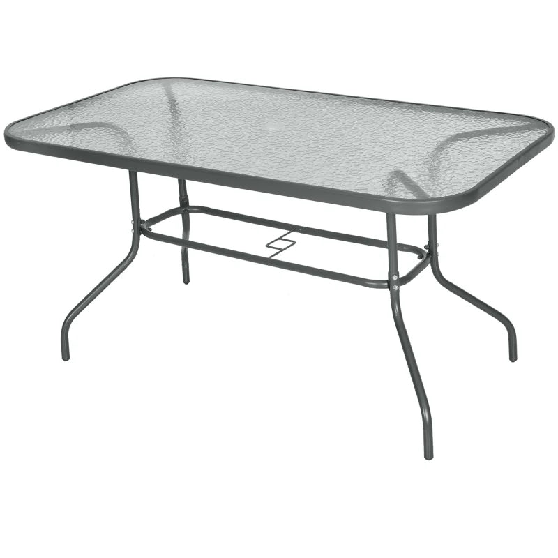 Grey Outdoor Dining Table with Glass Top and Parasol Hole - 140x80cm