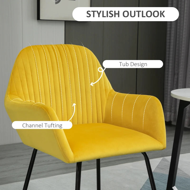 Velvet-Feel Plisse Back Accent Chair in Yellow for Stylish Home Decor