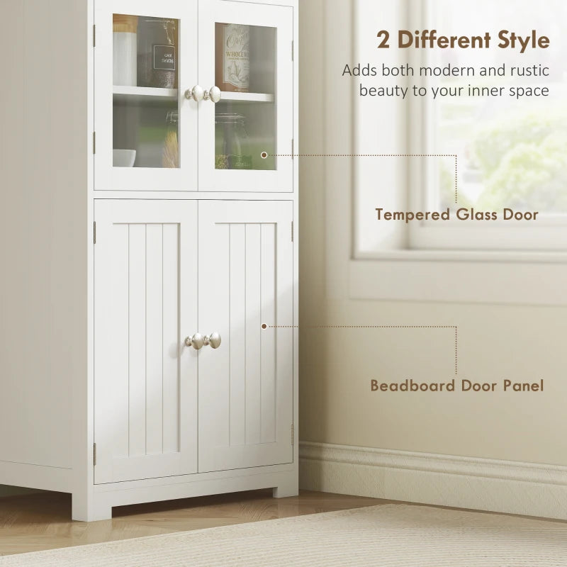 Freestanding Kitchen Storage Cabinet with Adjustable Shelves and Glass Doors for Dining Room