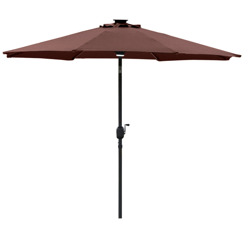 2.7m Solar LED Patio Umbrella with Crank Tilt - Coffee Brown