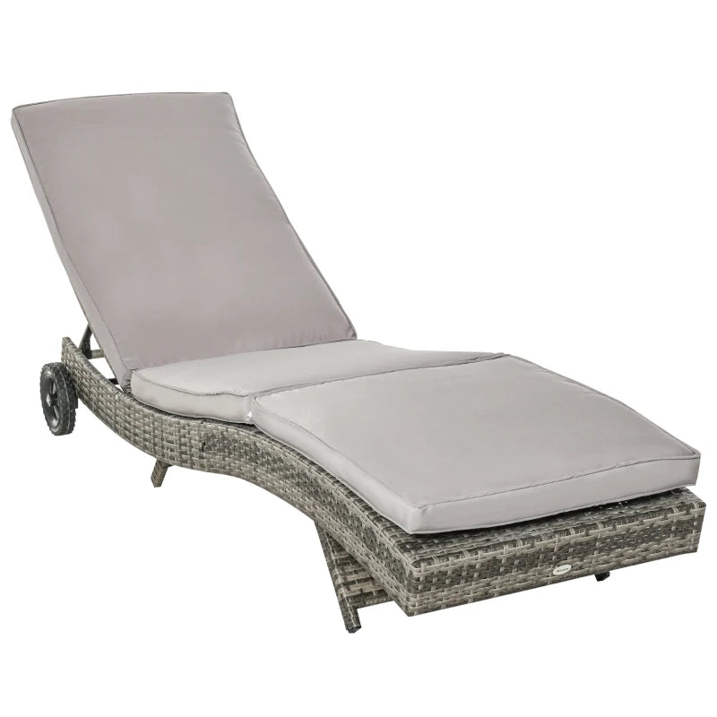 Grey Wicker Outdoor Chaise Lounge Chair with Adjustable Backrest