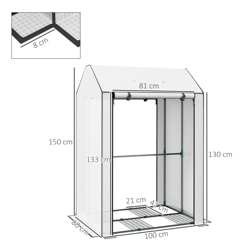 Portable White Mini Greenhouse with 4 Shelves for Plants, 100x80x150cm