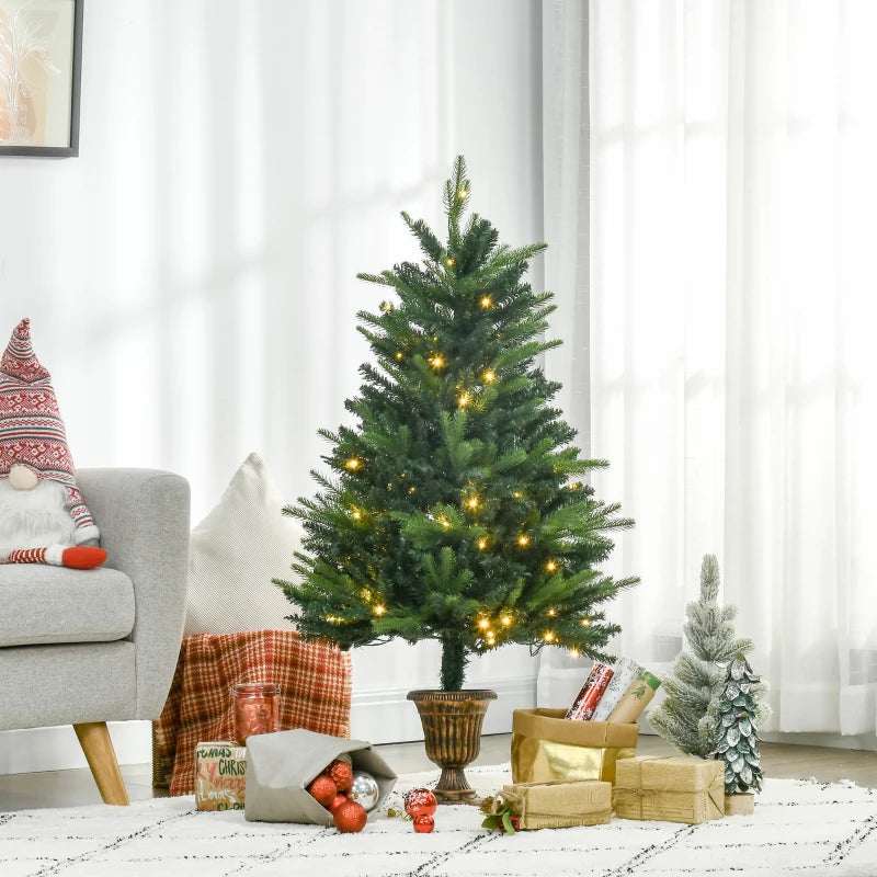 1.2m Pre-Lit Christmas Tree Entrance Décor - 4ft Xmas Tree with 750 Tips & 80 LED Lights in Vase Base