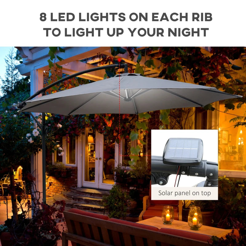 3m LED Cantilever Patio Umbrella - Grey