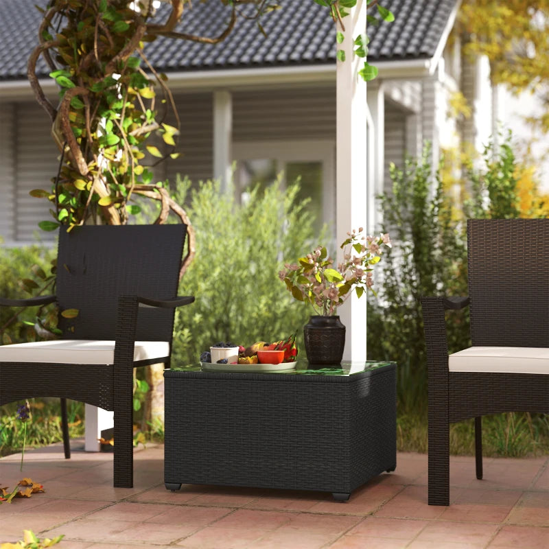 62 x 62cm Black Glass-Top Rattan Side Table