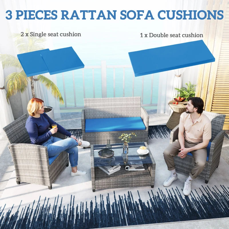 Sky Blue Outdoor Seat Cushion Pads for Rattan Furniture - 3 Piece Set, 45x45 cm