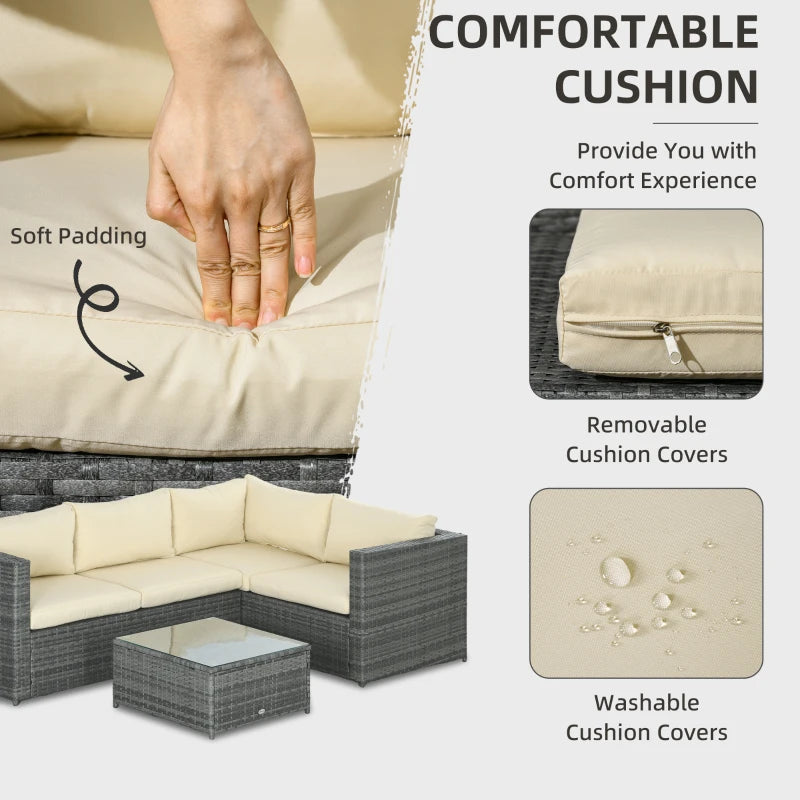 4 Seater Rattan Patio Furniture Set with Thick Beige Cushions