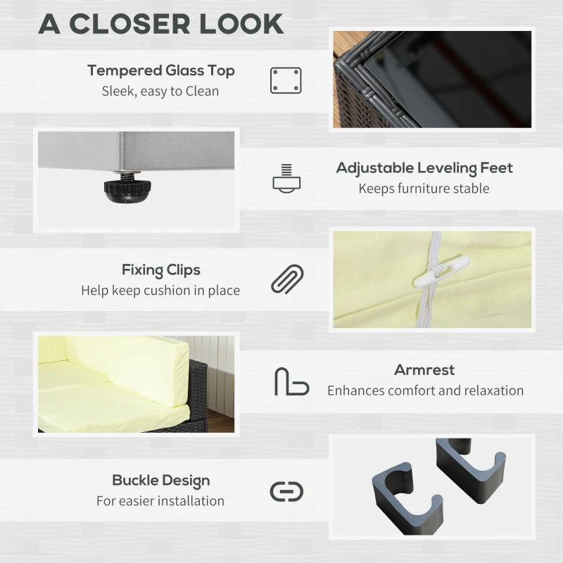 7 Piece Rattan Garden Set With Glass-Top Table