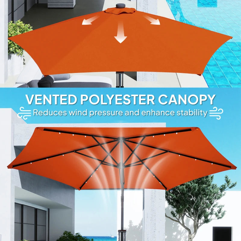 3m Solar LED Cantilever Parasol Umbrella - Orange Outdoor Patio Shade