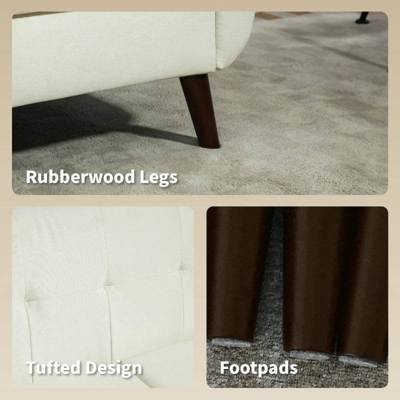 Cream Two-Seater Linen-Look Sofa for Stylish Living Room Seating