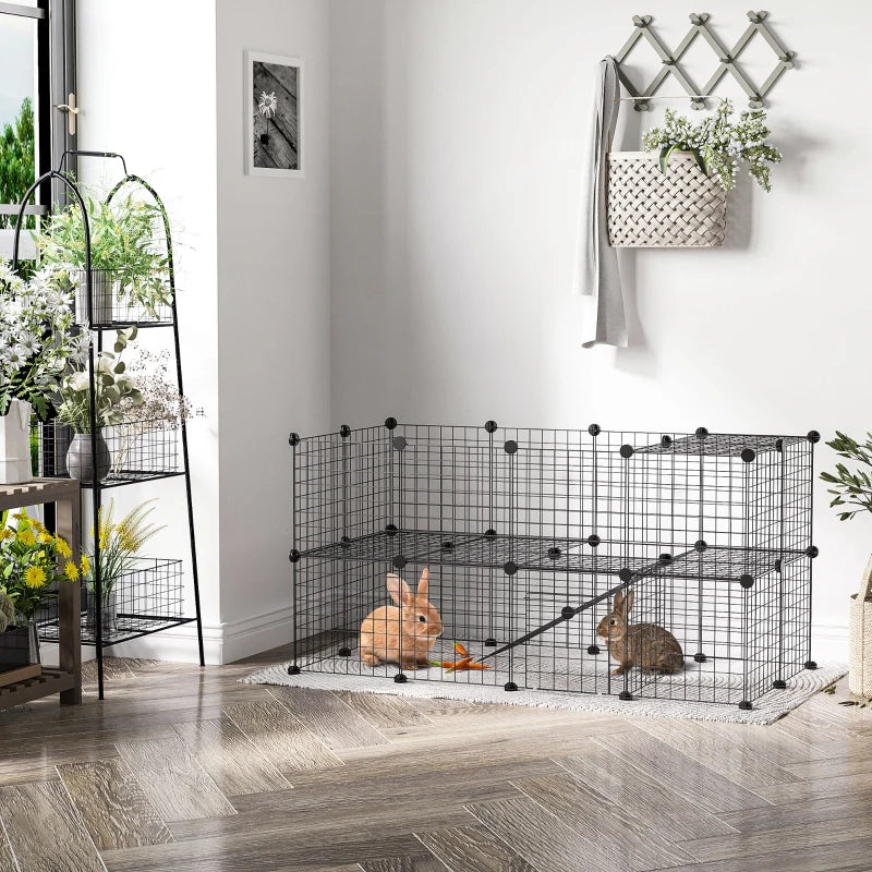 DIY Metal Wire Pet Playpen - 36 Panel Indoor/Outdoor Enclosure for Rabbits & Small Animals - Black Fence