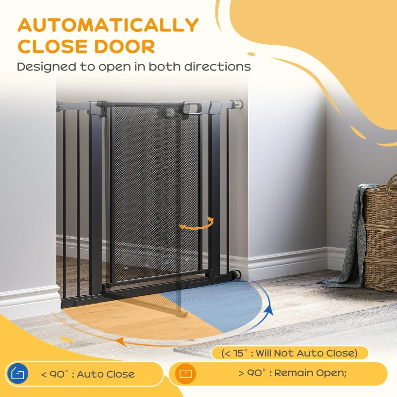 Adjustable Pressure Fit Safety Gate for Staircases, Hallways & Doorways - Black, 75-103CM with Extensions Kit