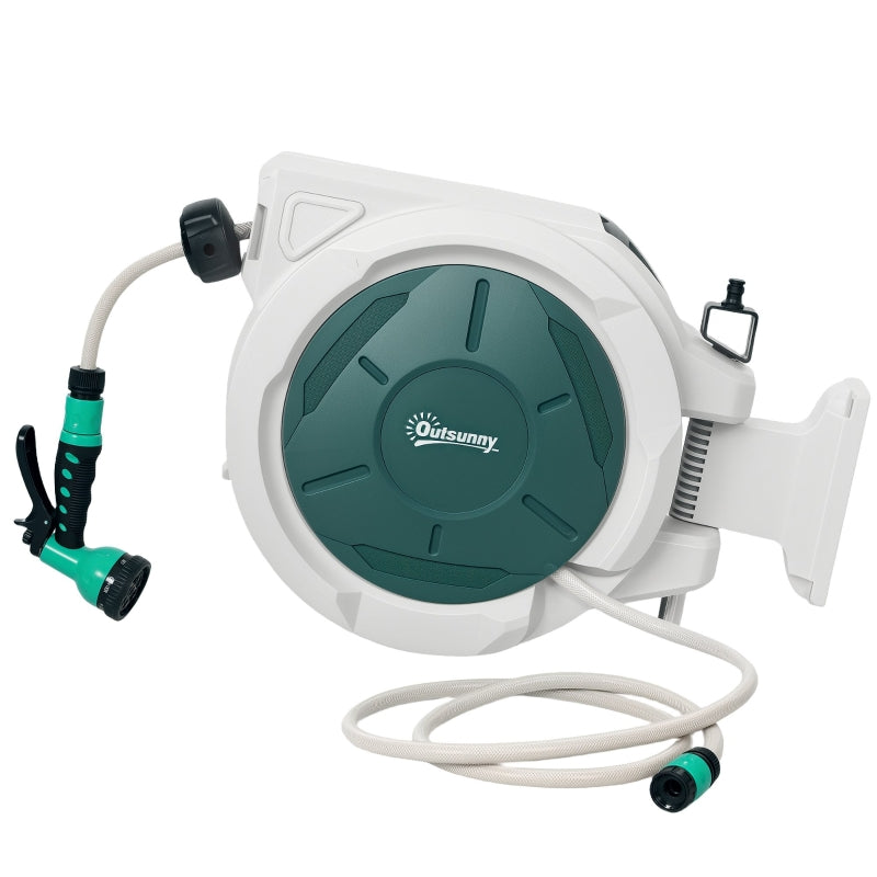 Retractable Wall-Mounted Hose Reel with 7-in-one Spray Nozzle