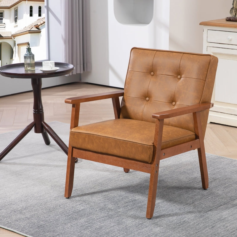 Retro-Style Accent Chairs with Faux Leather Seats - Set of Two in Brown