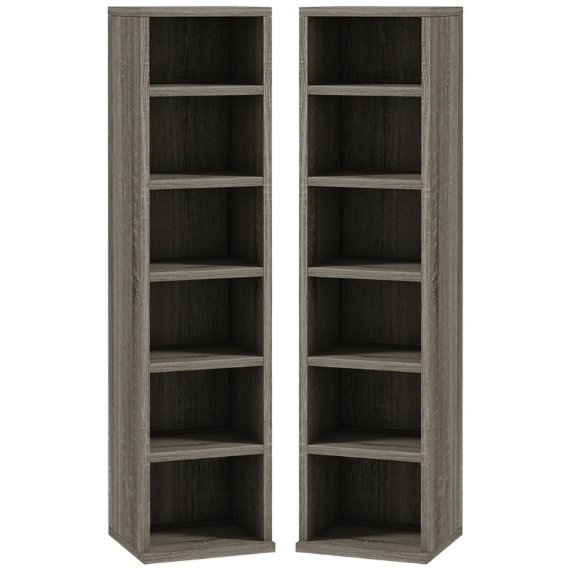 Set of 2 Dark Wood-Effect 102 CD Storage Units - Stylish and Space-Saving Media Organizers for Home or Office