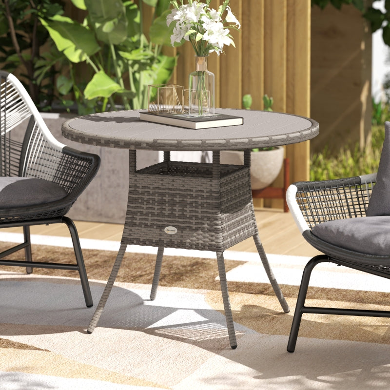 90cm Grey Wood-Effect Rattan Table for Four