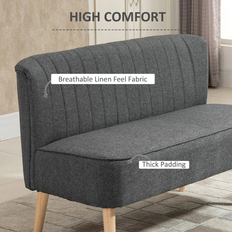 Compact Grey Loveseat Sofa with Padded Linen and Wooden Legs for Modern Living Spaces